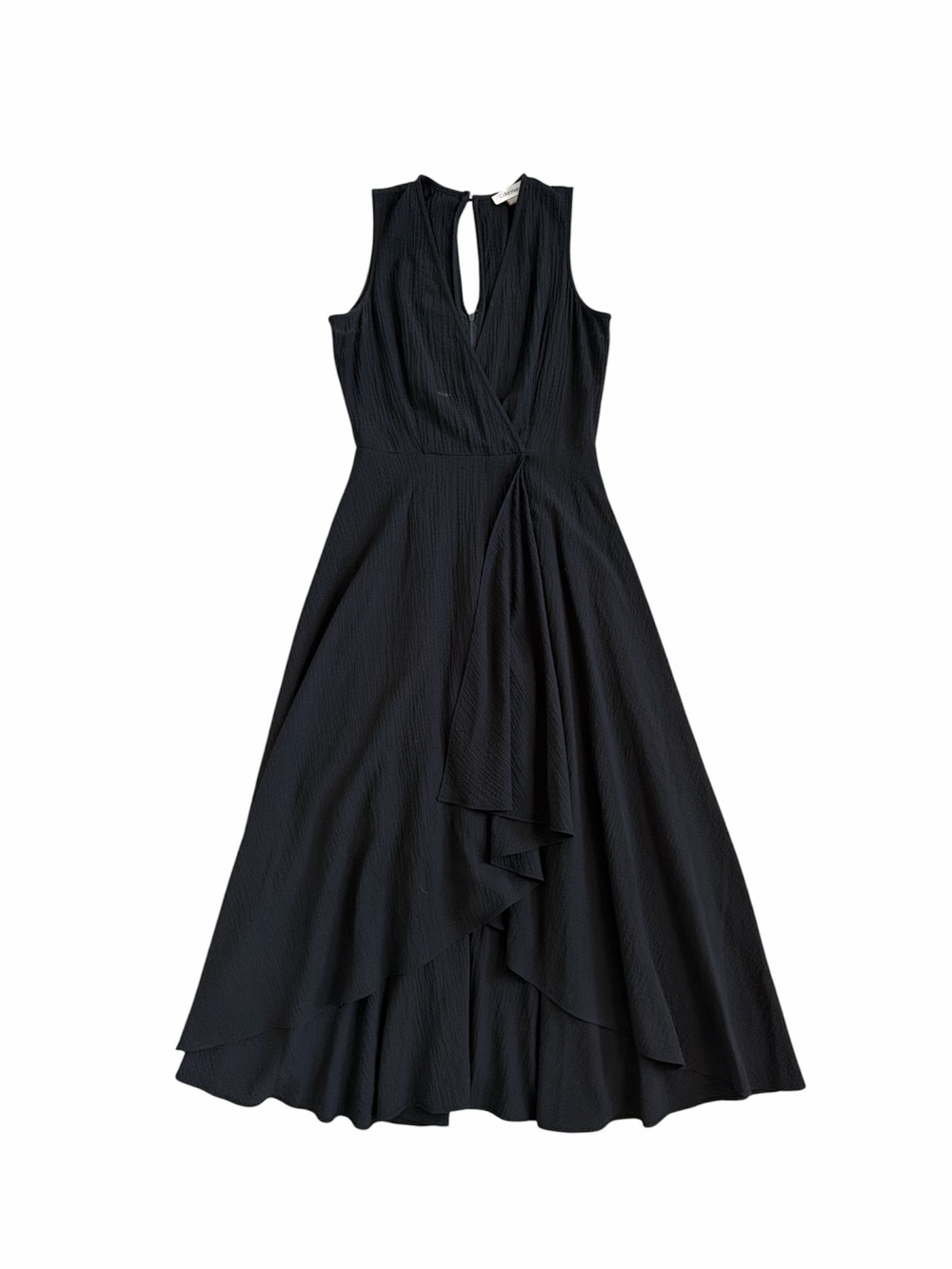 Calvin Klein Black Sleeveless Wrap-Style Midi Dress Size 4P